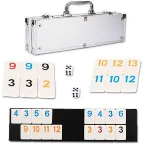 NOLIE 106 Tiles Rummy Cube Game Set with Aluminum Case and 4 Anti-Skid Durable Trays for 2-4 Players