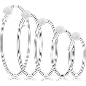 5 Pairs Clip on Earrings Hoop Non Piercing 925 Sterling Silver Plated Clip Earrings for Women, 5 Sizes