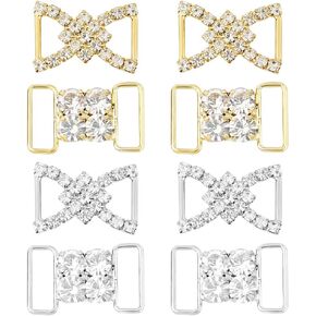 8 Pcs 2 Styles Rhinestone Ribbon Slider, 2 Colors Metal Buckle Sliders D Shape Shoe Laces Charms Buckles for DIY Webbing Craft Sneakers Casual Shoe
