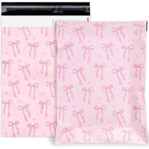 100Pcs Pink Bows Poly Mailers Cute Bows and Heart Design Packing Bag with Self-Sealing Gift Wrap Envelopes for Small Business Boutique Clothing