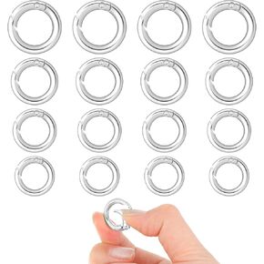 16 Pcs Spring O Ring Clip Silver Round Snap Clip Heavy Duty Key Rings for Keychain Quick Release Alloy Buckle Key Hook Mini Clips for Purse Strap Bag Handbag Keys Crafts Jewelry Making 4 Sizes