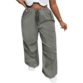 Verdusa Women's Plus Size Parachute Pants Casual Drawstring Waist Loose Pant Trousers