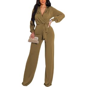 shengfan Formal Jumpsuits for Women Dressy Evening Sexy Deep V Neck Plus Size Long Wide Leg Pants Rompers Clubwear