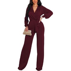 shengfan Formal Jumpsuits for Women Dressy Evening Sexy Deep V Neck Plus Size Long Wide Leg Pants Rompers Clubwear