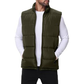Polu Men's Water-Resistant Puffer Vest Sleeveless Jacket Stand Collar Zipper Winter Warm Outerwear with 3 Pockets