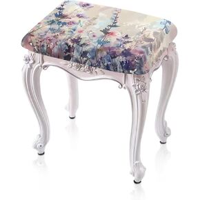 Artistic Floral Print Removable Saddle Stool Slipcovers for Classroom Anti-dust Chairs Cushion Protector for Working Desk Non-Slip Foot Stool Covers Set of 2