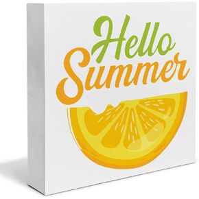 Colorful Flip Flop Wood Box Sign Desk Decor Hello Summer Wood Block Sign Decor for Home Beach Party Shelf Wall