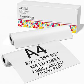 Thermal Paper 8.5 x 11" US Letter Size Thermal Printer Paper Roll 8.5 x 255.9" for M832 M835 M834 Portable Printer, Black on White Thermal Paper, Writing Quick-Drying Printer Paper, Total 85Ft