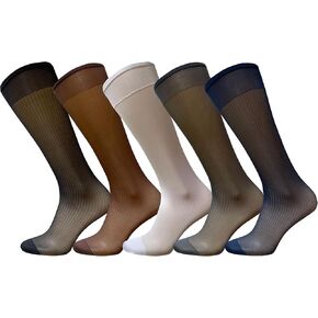 Uaussi 5 Pairs Mens Silk Sheer Socks OTC Ultra Thin Nylon Dress Sock Daily Casual Stockings Work Business Sox