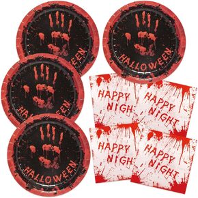 YY Halloween Party Paper Plates Napkins Set 60PCS Purple Ghosts 9in Dinner Plates with 13in Disposable Paper Napkins for Halloween Party Table Decorations