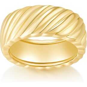 14K White/Yellow Gold Plated Chunky Statement Ring | Chunky Stackable Wide Band for Women Size 4-12