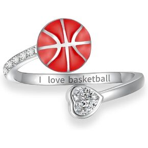 925 Sterling Silver Softball Basketball Volleyball Ring Adjustable Softball Ring Basketball Rings Sport Jewelry Gifts for for Women Mom Lover Player Team