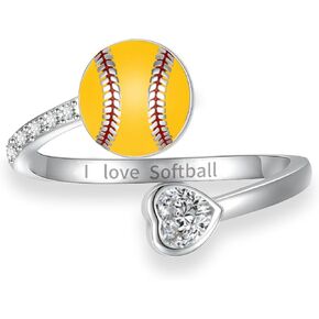 925 Sterling Silver Softball Basketball Volleyball Ring Adjustable Softball Ring Basketball Rings Sport Jewelry Gifts for for Women Mom Lover Player Team