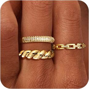 Stack Gold Rings For Women Non Tarnish Trendy Dainty 14K Chunky Gold Rings Sets Statement Band Ring for Women,Plated Big Thumb Rings Wedding Rings Unique Jewelry Gift For Women/Size6-10