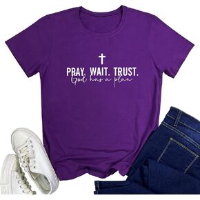 LOOKFACE Women Pray Wait Trust Soft Tees Cute Graphic T Shirts