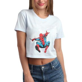 Marvel Women's Graphic Tee - The Amazing Spider-Man Novelty Fashion Cropped Baby Tee - Breathable Crop Tops for Women (S-XL)
