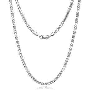 3.5mm Cuban Link Curb Chain Necklace for Women Men 925 Sterling Silver Plated Stainless Steel Necklace Available In 16/18/20/22/24/26/28/30 Inches Silver Chain Necklace for Men Come Gift Box