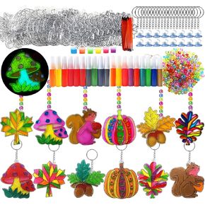 ayhuhra 30 مجموعات سقوط أوراق اليقطين الجوزة suncatchers سلاسل المفاتيح الحرفية مجموعات DIY نافذة الفن الطلاء عدة الخريف الفنون والحرف مابل ليف الشمس الماسكون لكبار السن الخريف الشكر مشروع فني in Saudi Arabia