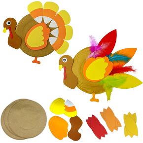 4E's Novelty Turkey Plate Craft for Kids (4 Pack) Self Adhesive, Fall Thanksgiving Crafts for Kids & Toddlers Ages 4-8, 3-12 Fun Thanksgiving Activity & Dinner Game