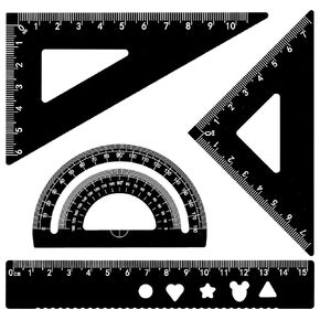 Mabor Metal Ruler Set 4Pcs Black Aluminum Alloy Ruler Triangle Ruler Straight Edge Ruler Geometric Protractor Ruler Geometry Ruler Set for Drawing Drafting Supplies for Students Kids