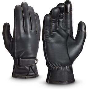 KEMIMOTO Driving Motorcycle Gloves Leather for Men Women All Fingers Touchscreen Riding Winter Gloves Black Cashmere Lined Gloves