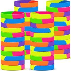 48 Pcs 80s 90s Neon Rubber Bracelets, Color Silicone Wristbands Sport Silicone Bracelet Blank Stretch Rubber Wristbands Bulk for Women Men Colored Accessories Party Favor(Solid Color)