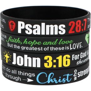 kilofly 4-Pack Christian Bible Verse Silicone Wristbands Scripture Bracelets