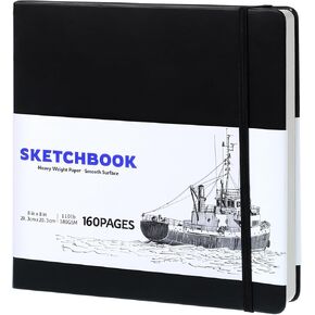 Hardcover Sketch Book, 160 Pages/80 Sheets Square Sketch Pad, Thick Paper Sketchbook for Drawing 8×8 in, 110lb/180gsm Drawing Notebook Art Journal for Teens, Adults, Artists, Ideal Gift