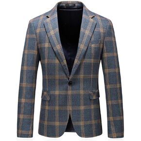 Iynnijoy Men's Plaid Blazer Casual Sports Coat Slim Fit Plaid Suit Jackets for Party Wedding