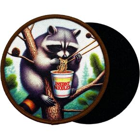 3" Funny Meme Raccoon Eating Instant Noodles Tactical Hook and Loop Patch