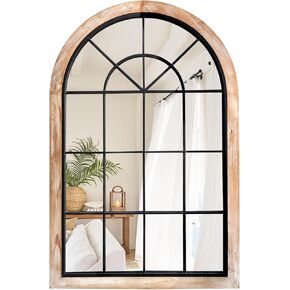 G-LEAF Arched Window Wall Mirror 30"x48",Rustic Farmhouse Accent Mirror,Wood Framed Entry Mirror for Living Room,Bedroom,Kitchen