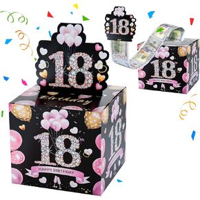 18th Birthday Gifts for Girls, Unique Birthday Gifts for 18 Year Old Girl Boy, Pink 18th Birthday Decorations for Girls, Birthday Money Gifts Box for Cash Pull, Cool Birthday Gift Idea