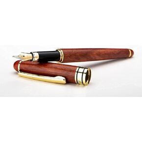 Dryden Designs Luxury Rosewood Fountain Pen with Ink Refill Converter and Gift Case - Smooth & Elegant