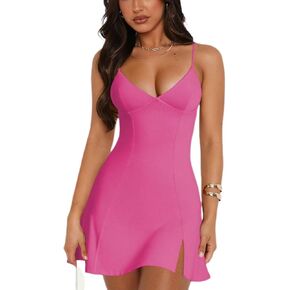 Women's Summer Mini Bodycon Dress Sexy Spaghetti Strap Sleeveless V Neck Y2k Party Club Short Dresses