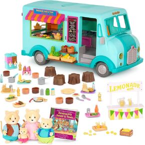 Li’l Woodzeez – 53 Pcs Happy Camper Playset – Moose Family, Detachable Toy Vehicle & RV Trailer – Dollhouse Furnitures & Accessories, Pretend Play Gift for Kids Age 3+