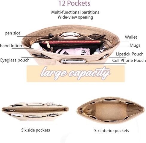 Bag Organizer For Tote, Felt Purse Organizer Insert,Small Makeup Bag For Handbags,Purse Organizer For Women (Beige, M) in Saudi Arabia