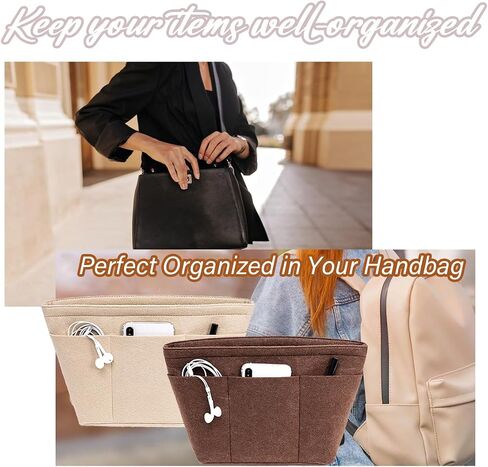 Bag Organizer For Tote, Felt Purse Organizer Insert,Small Makeup Bag For Handbags,Purse Organizer For Women (Beige, M) in Saudi Arabia
