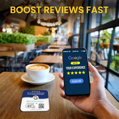 لوحة مراجعة Google (10 عبوات) من TapFive - انقر للحصول على مراجعات فورية - NFC + علامة رمز الاستجابة السريعة - تلتصق بالجدار، الزجاج، العداد، نقطة البيع مع لاصق 3M - جميع الهواتف - DigiFeel Fast (10 لوحات) in Kuwait