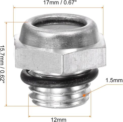 HARFINGTON 4pcs Air Compressor Oil Sight Glass 36 x 1.5mm Male Thread Liquid Level Gauge Aluminum Alloy Hex Head Oil Indicator Window with O-Ring for Air Compressor Gearbox Tanks, Silver in Kuwait