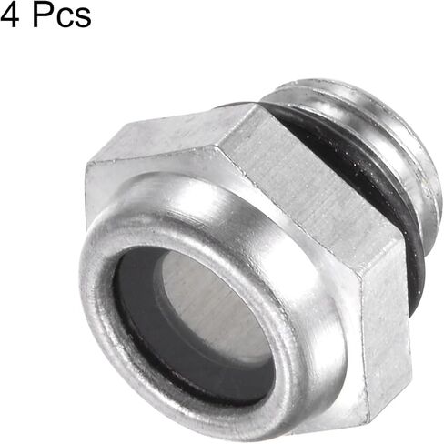 HARFINGTON 4pcs Air Compressor Oil Sight Glass 36 x 1.5mm Male Thread Liquid Level Gauge Aluminum Alloy Hex Head Oil Indicator Window with O-Ring for Air Compressor Gearbox Tanks, Silver in Kuwait