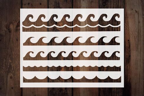 Reusable Ocean Waves Pattern Stencil 11" x 8.5" - Custom, Tiled Multiple Wave Design for Coastal Crafts in Saudi Arabia