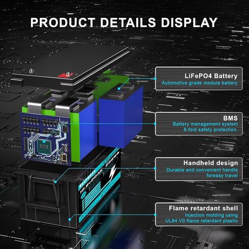 بطارية ليثيوم 12 فولت 7 أمبير LiFePO4، بطارية قابلة لإعادة الشحن ذات دورة عميقة 4000+ مع BMS للمركبات الترفيهية، تخزين الطاقة المنزلية للنظام الشمسي، نظام إنذار منزلي، إضاءة الطوارئ، الدراجات البخارية، UPS in Kuwait