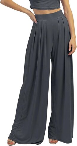 Womens Wide Leg Pants Casual Palazzo Flowy Pleated Trouser Woman Elastic High Waisted Loose Fit Lounge Pant Comfy 2024 in Saudi Arabia