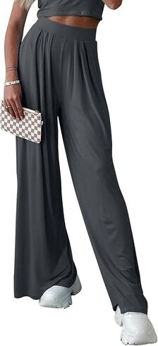 Womens Wide Leg Pants Casual Palazzo Flowy Pleated Trouser Woman Elastic High Waisted Loose Fit Lounge Pant Comfy 2024 in Saudi Arabia