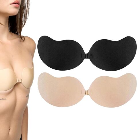 حمالات صدر لاصقة للنساء زوجين | رفع الثدي غير المرئي | عارية الذراعين وبدون حمالات (أسود ودسم) in Kuwait