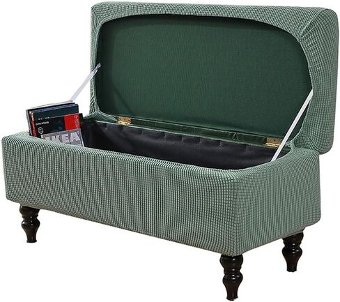 Ottoman Cover Rectangle, Stretch Jacquard Storage Ottoman Cover Rectangle Removable Storage Bench Cover Folding Ottoman Covers with Elastic Bands Ties Large Sage in Saudi Arabia
