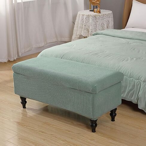 Ottoman Cover Rectangle, Stretch Jacquard Storage Ottoman Cover Rectangle Removable Storage Bench Cover Folding Ottoman Covers with Elastic Bands Ties Large Sage in Saudi Arabia
