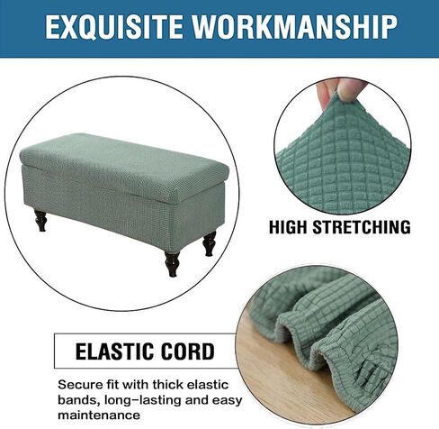 Ottoman Cover Rectangle, Stretch Jacquard Storage Ottoman Cover Rectangle Removable Storage Bench Cover Folding Ottoman Covers with Elastic Bands Ties Large Sage in Saudi Arabia
