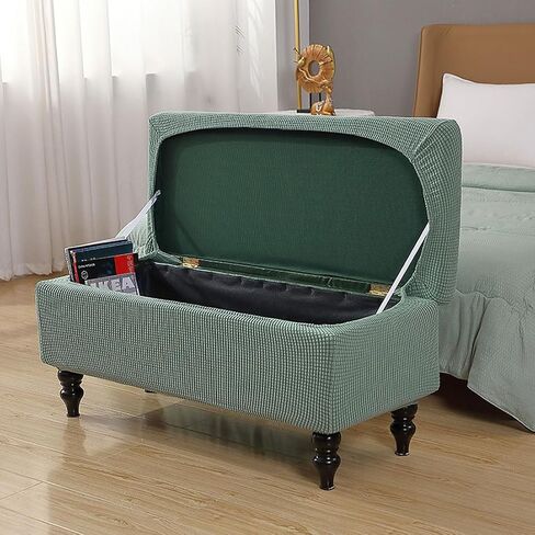 Ottoman Cover Rectangle, Stretch Jacquard Storage Ottoman Cover Rectangle Removable Storage Bench Cover Folding Ottoman Covers with Elastic Bands Ties Large Sage in Saudi Arabia