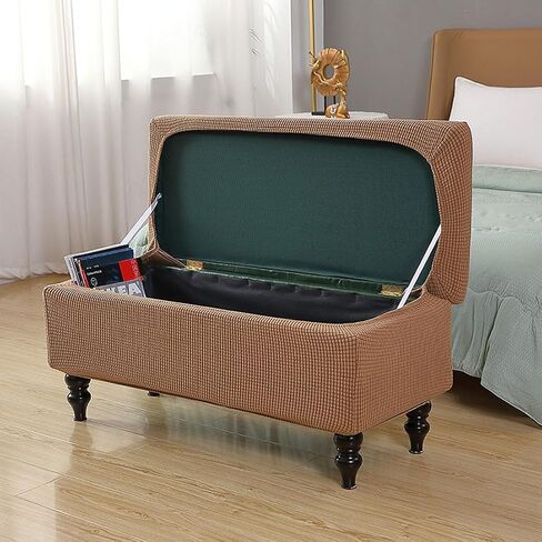 Ottoman Cover Rectangle, Stretch Jacquard Storage Ottoman Cover Rectangle Removable Storage Bench Cover Folding Ottoman Covers with Elastic Bands Ties Large Sage in Saudi Arabia
